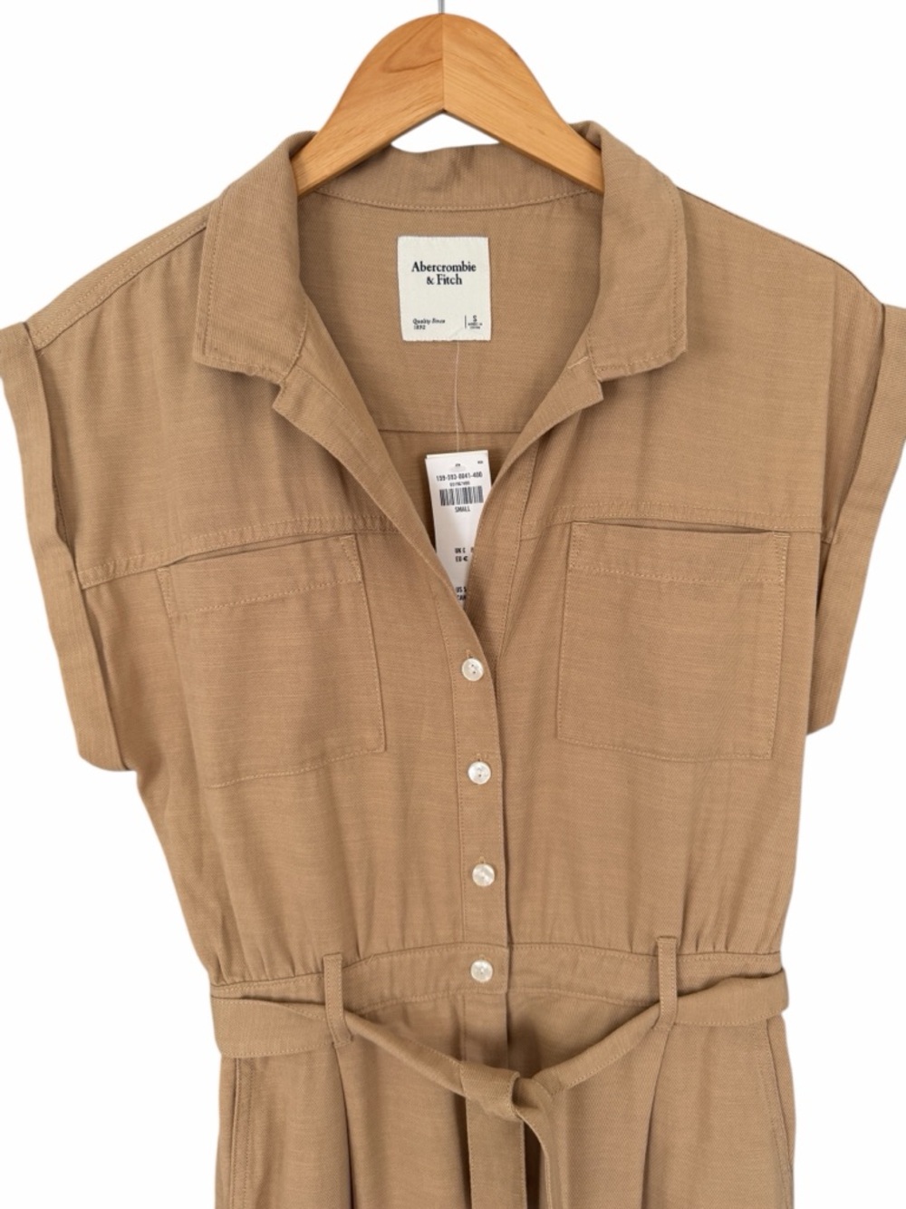 NWT ($100) Abercrombie & Fitch Tan Button-Front Utility Jumpsuit Sz S - Picture 5 of 10